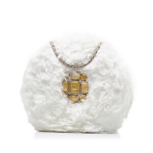 Chanel Cc Crystal Embellished Faux Fur Round Crossbody